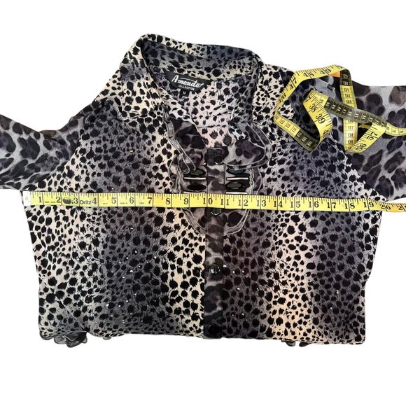 Amanda Collection Black and Cream Leopard Print Blouse Women's Size M - Picture 8 of 12